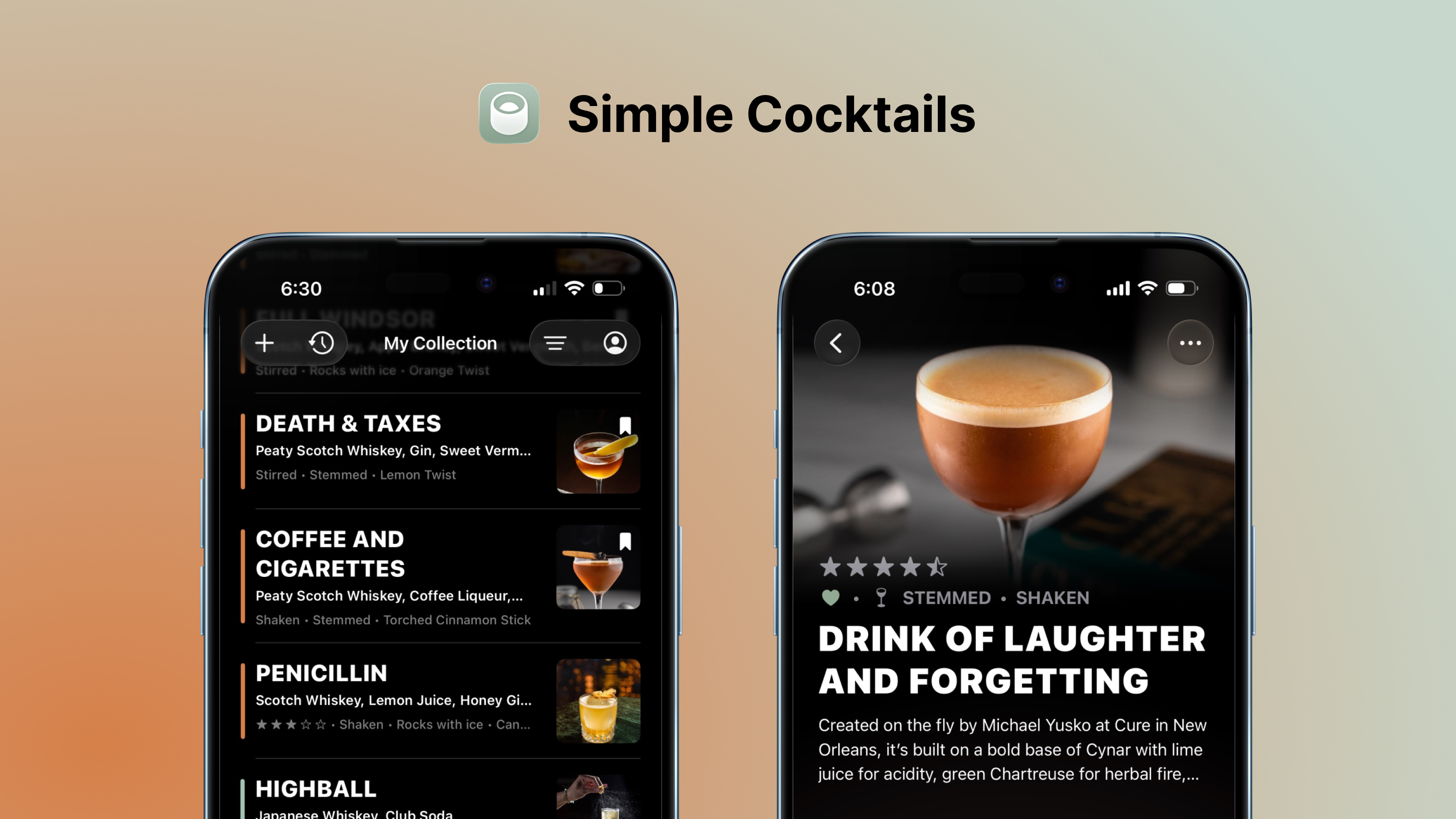 Simple Cocktails app hero screenshot